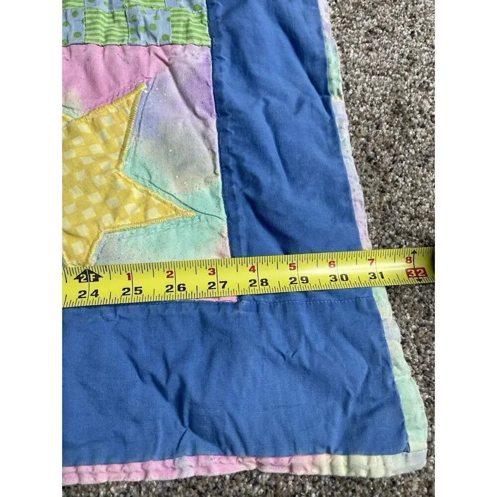 Vintage Whimsical Blanket Quilt Neon Colors Moon Stars Bunnies 47in X 31in